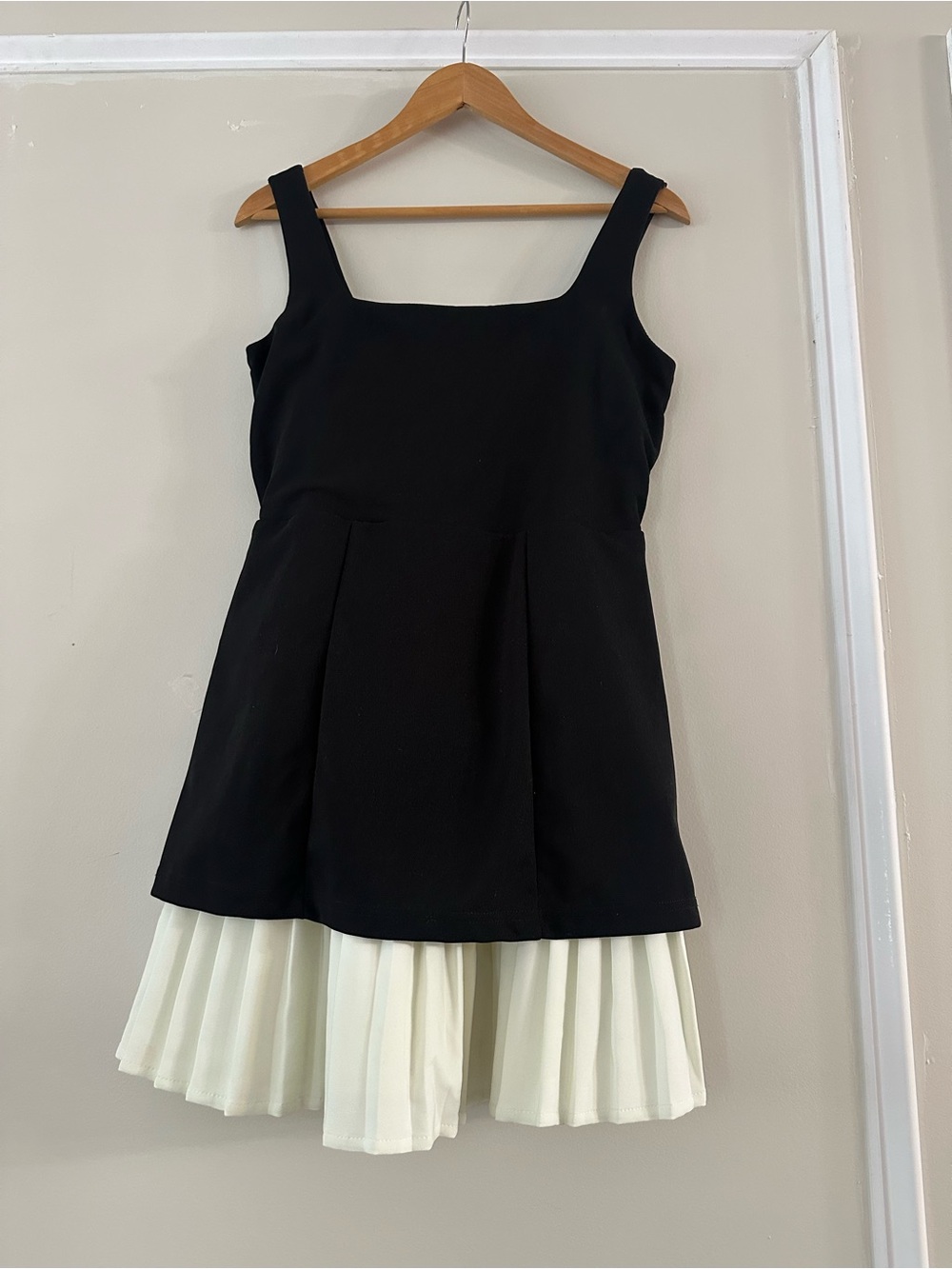 Girls' Black Dress with Cream Pleated Hem